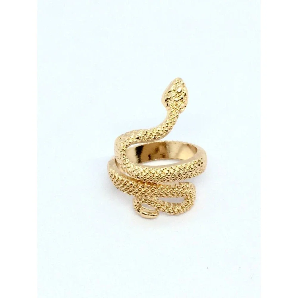 SNAKE RING Gold Tone Serpent Wrap Egyptian Revival Textured Sz 4.75